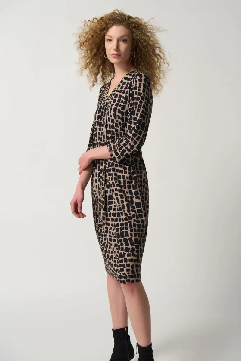 Joseph Ribkoff Black/Latte Animal Print 3/4 Sleeve Shift Dress 233073