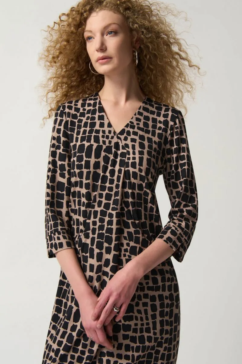 Joseph Ribkoff Black/Latte Animal Print 3/4 Sleeve Shift Dress 233073