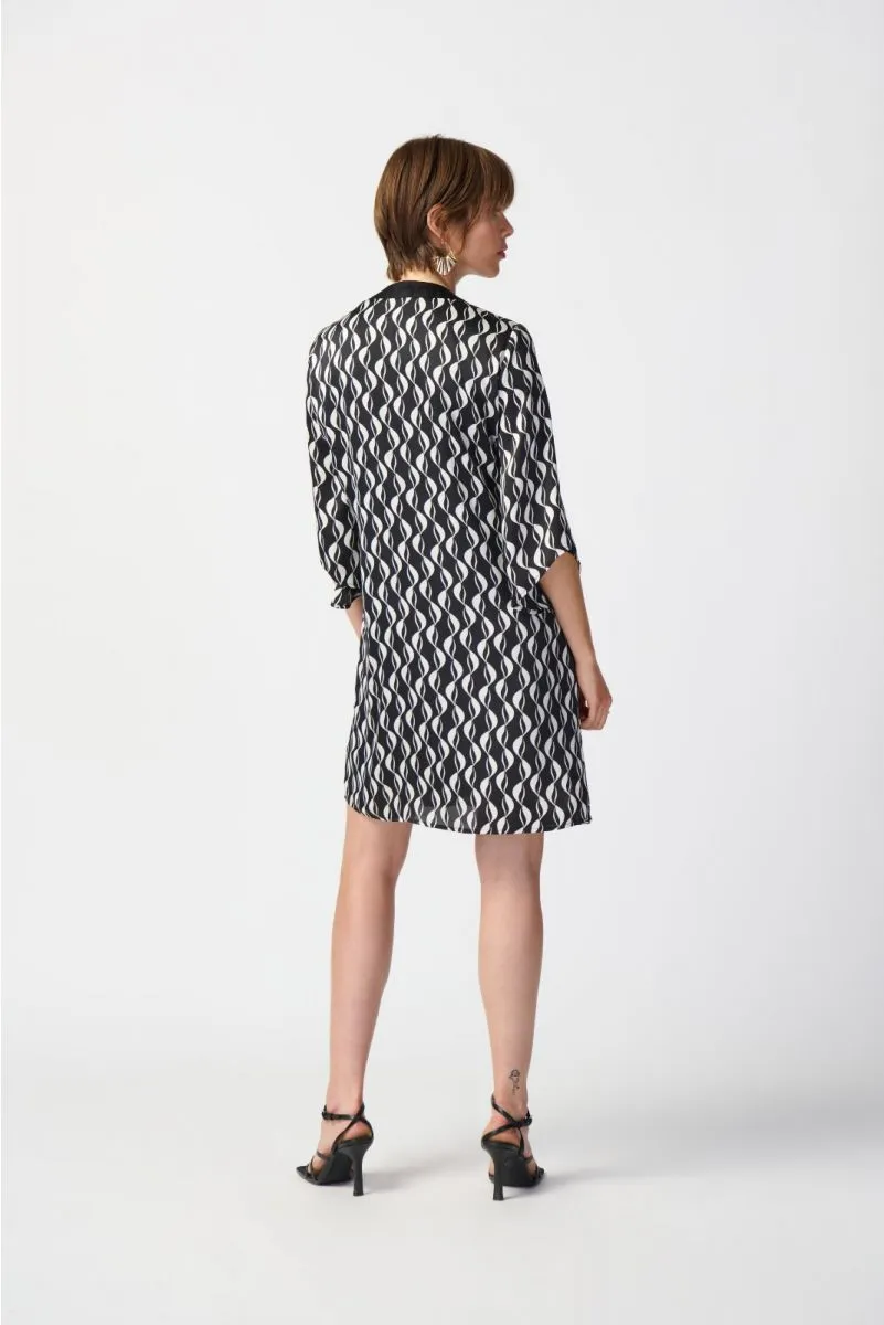 Joseph Ribkoff Black/Moonstone Wavy Geometric Print Batwing Sleeve Shift Dress 241141