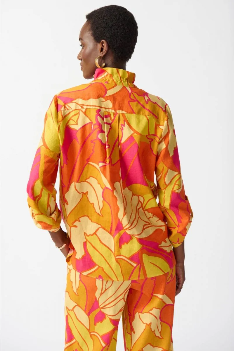 Joseph Ribkoff Pink/Multi Floral Print Button Front Trapeze Blouse 242915