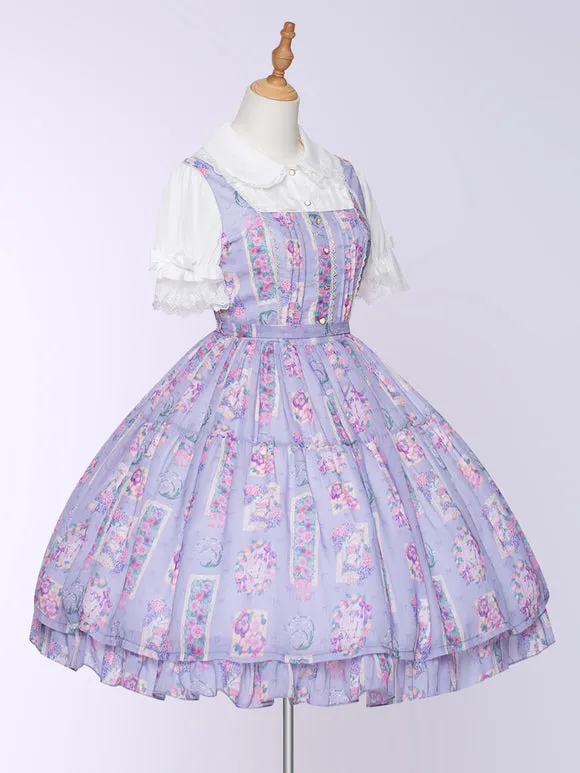 JSK Purple Floral Sweet Lolita Dress Flowers Print Polyester Sleeveless Jumper Lolita Dress