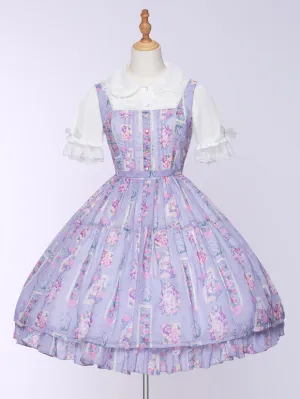 JSK Purple Floral Sweet Lolita Dress Flowers Print Polyester Sleeveless Jumper Lolita Dress