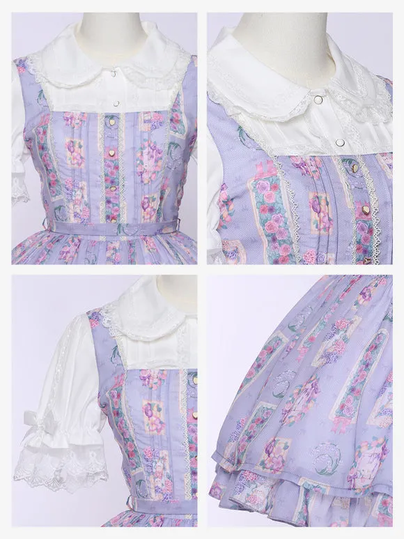 JSK Purple Floral Sweet Lolita Dress Flowers Print Polyester Sleeveless Jumper Lolita Dress