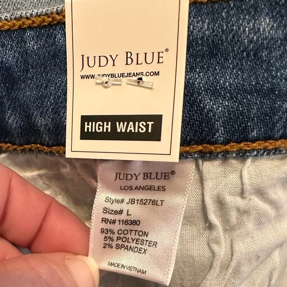 Judy Blue Large denim shorts hi waist raw hem lite wash JB15276 LT NWT