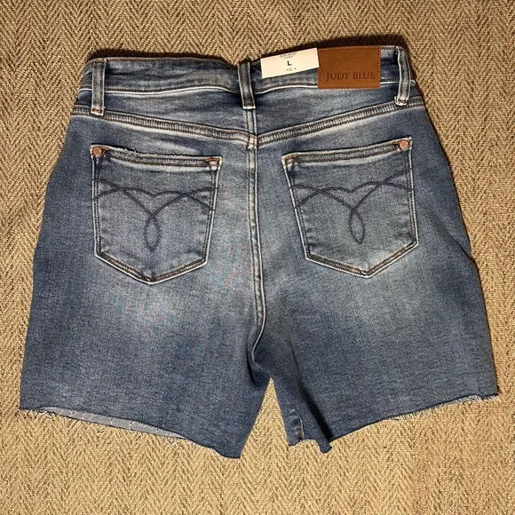 Judy Blue Large denim shorts hi waist raw hem lite wash JB15276 LT NWT