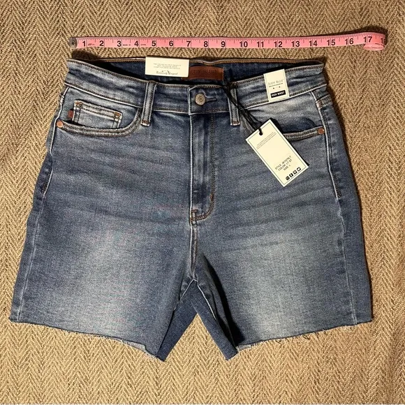Judy Blue Large denim shorts hi waist raw hem lite wash JB15276 LT NWT