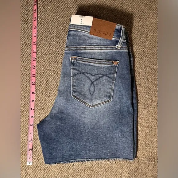 Judy Blue Large denim shorts hi waist raw hem lite wash JB15276 LT NWT