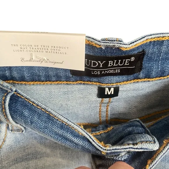 Judy Blue Mid Rise Cut Off Hem Jean Shorts Blue Denim Womens Size Medium NWT New