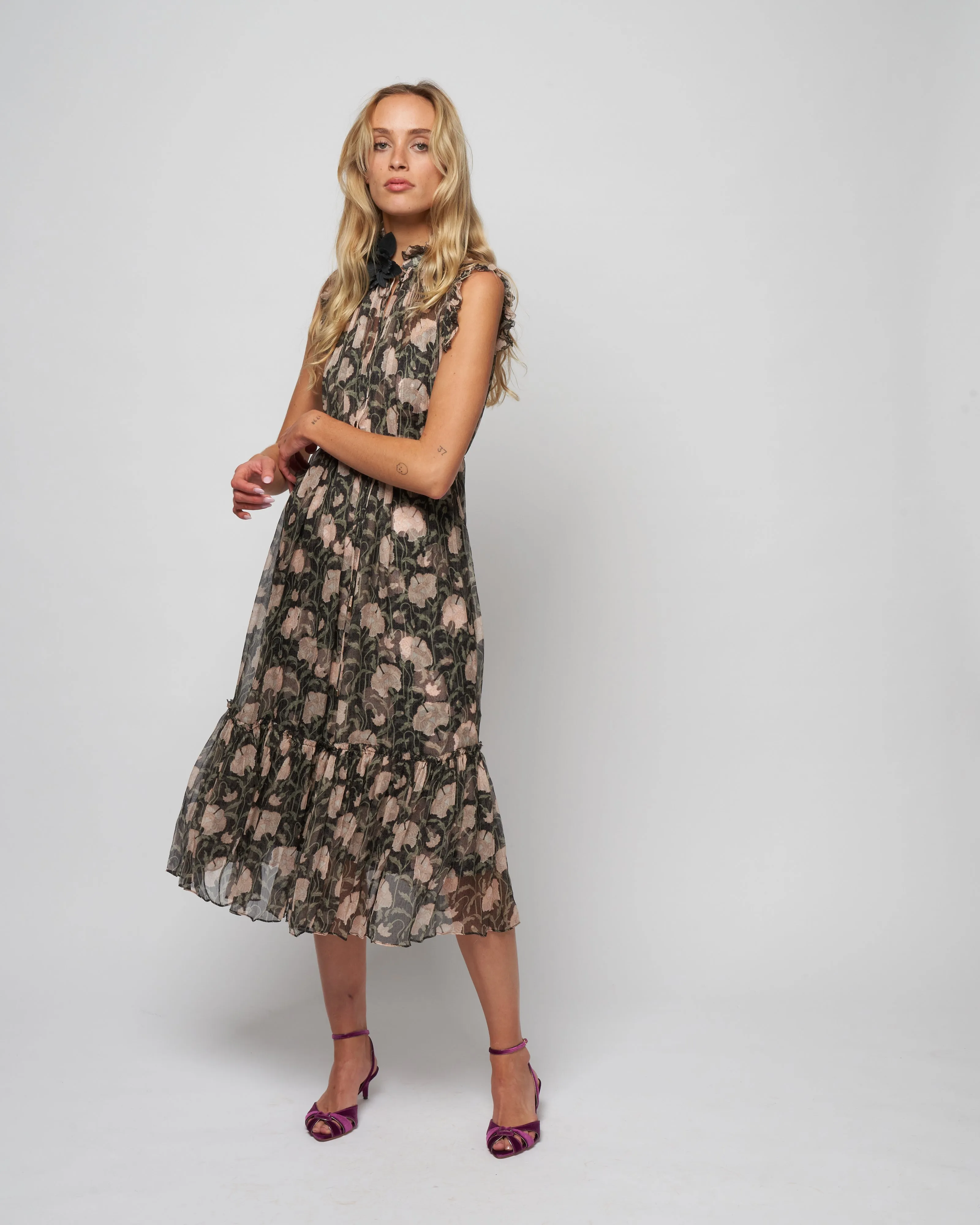 kaleidoscope flutter dress - charcoal poppy