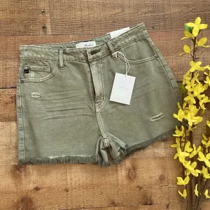 KANCAN Olive Distressed High Waist Denim Shorts