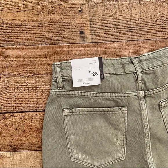 KANCAN Olive Distressed High Waist Denim Shorts