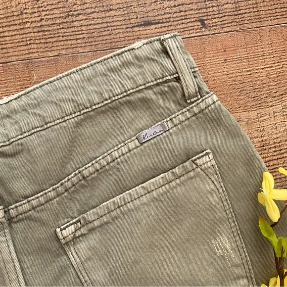 KANCAN Olive Distressed High Waist Denim Shorts