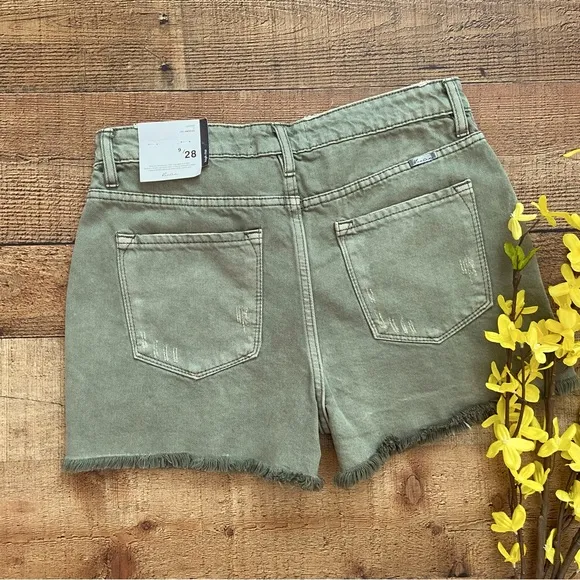 KANCAN Olive Distressed High Waist Denim Shorts