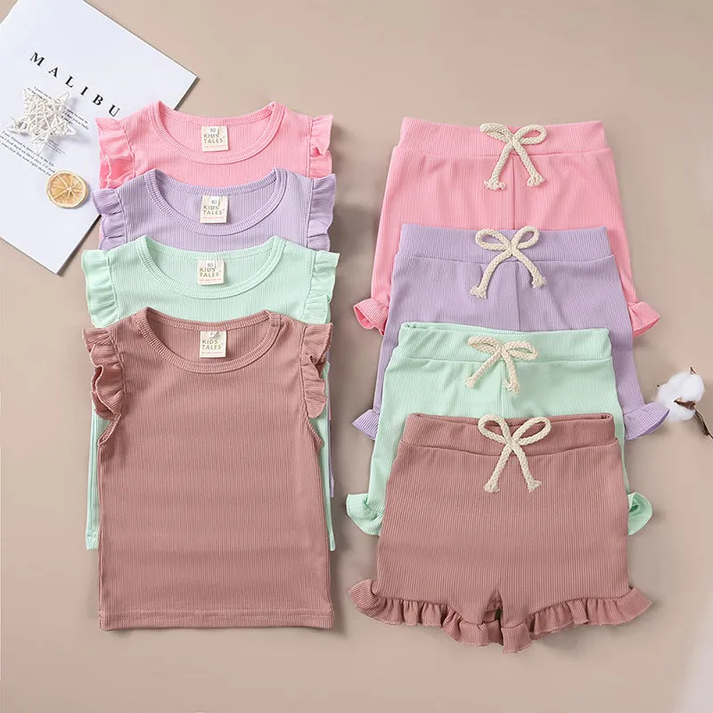 Kids Tales Lotus Leaf Short Sets - Lilac