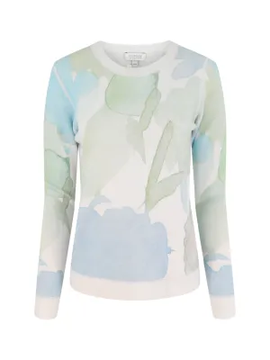 Kinross Reversible Print Crew in Ecru Multi
