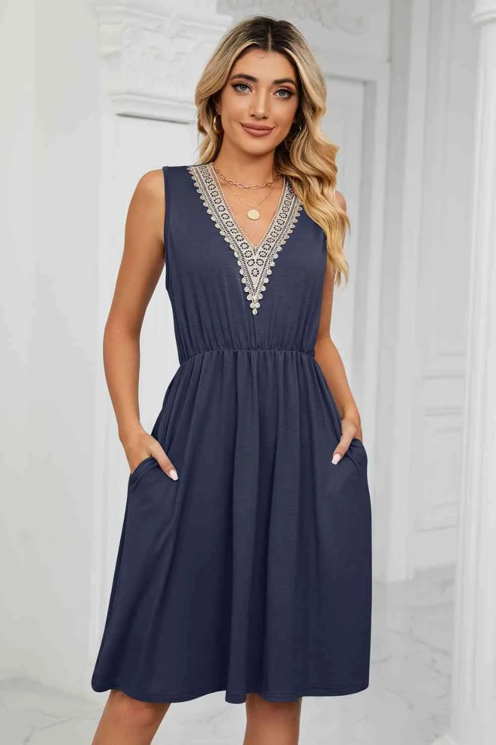 Layla Contrast V-Neck Sleeveless Dress -- Deal of the day!