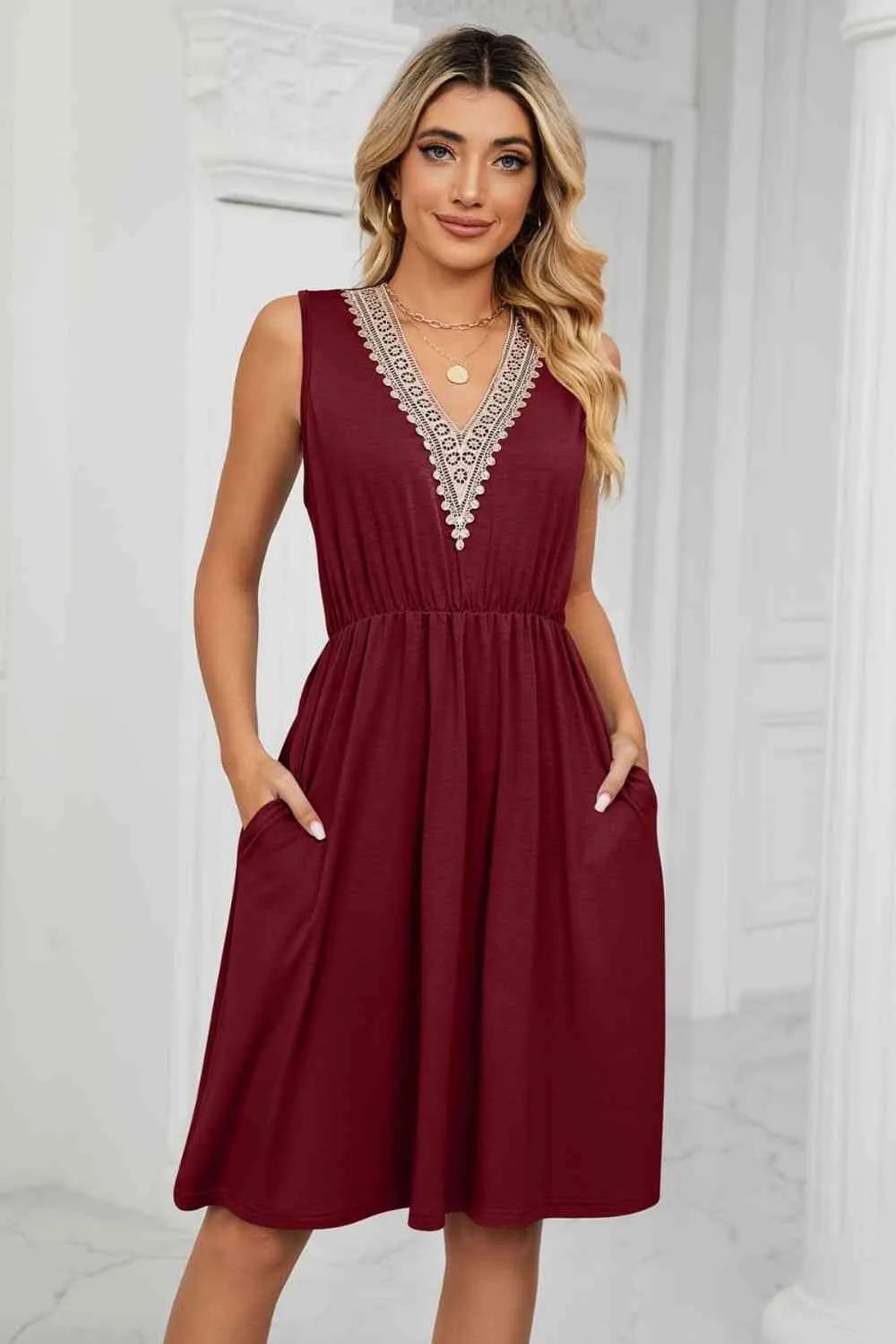 Layla Contrast V-Neck Sleeveless Dress -- Deal of the day!