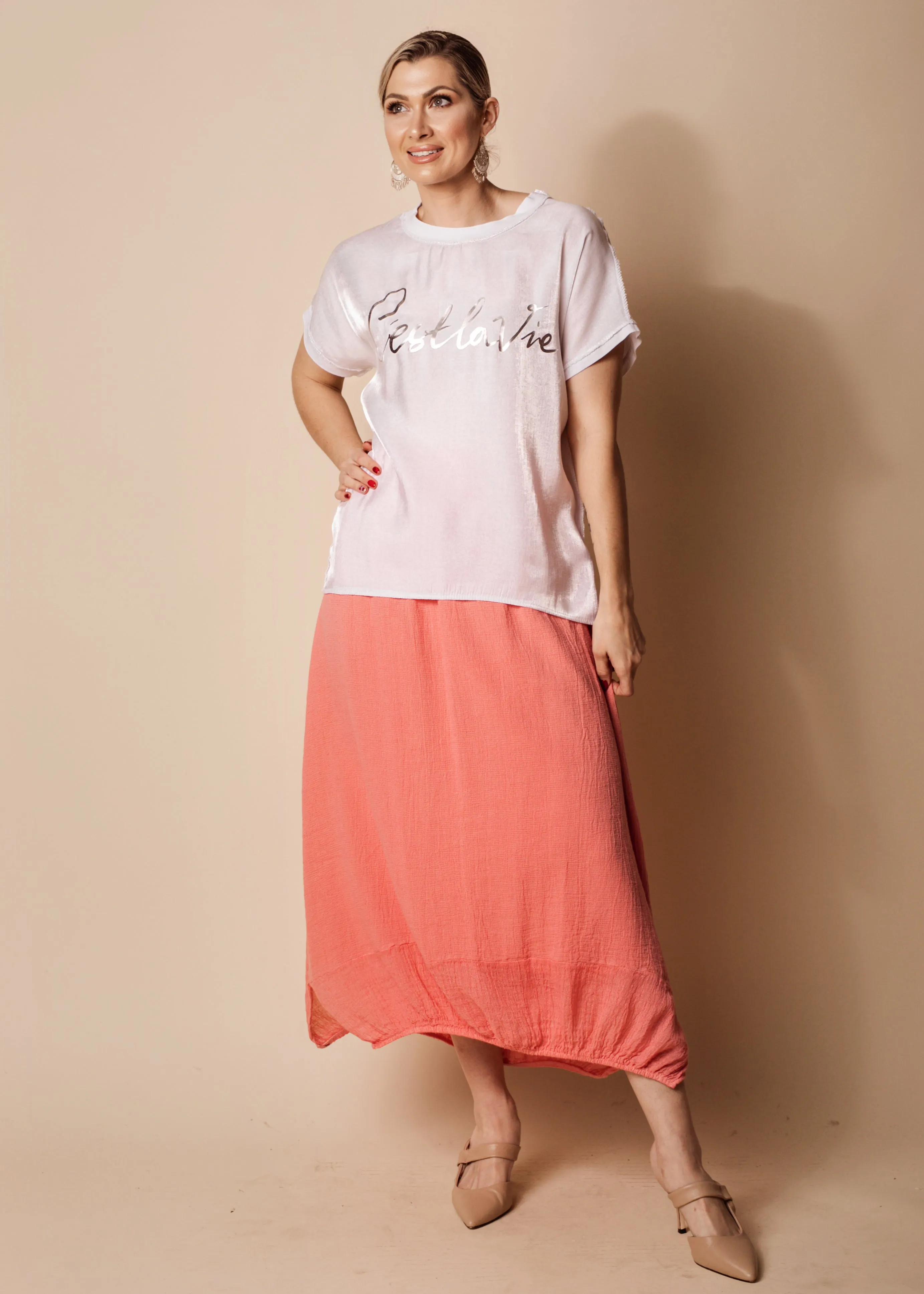 Leela Linen Skirt in Coral Crush