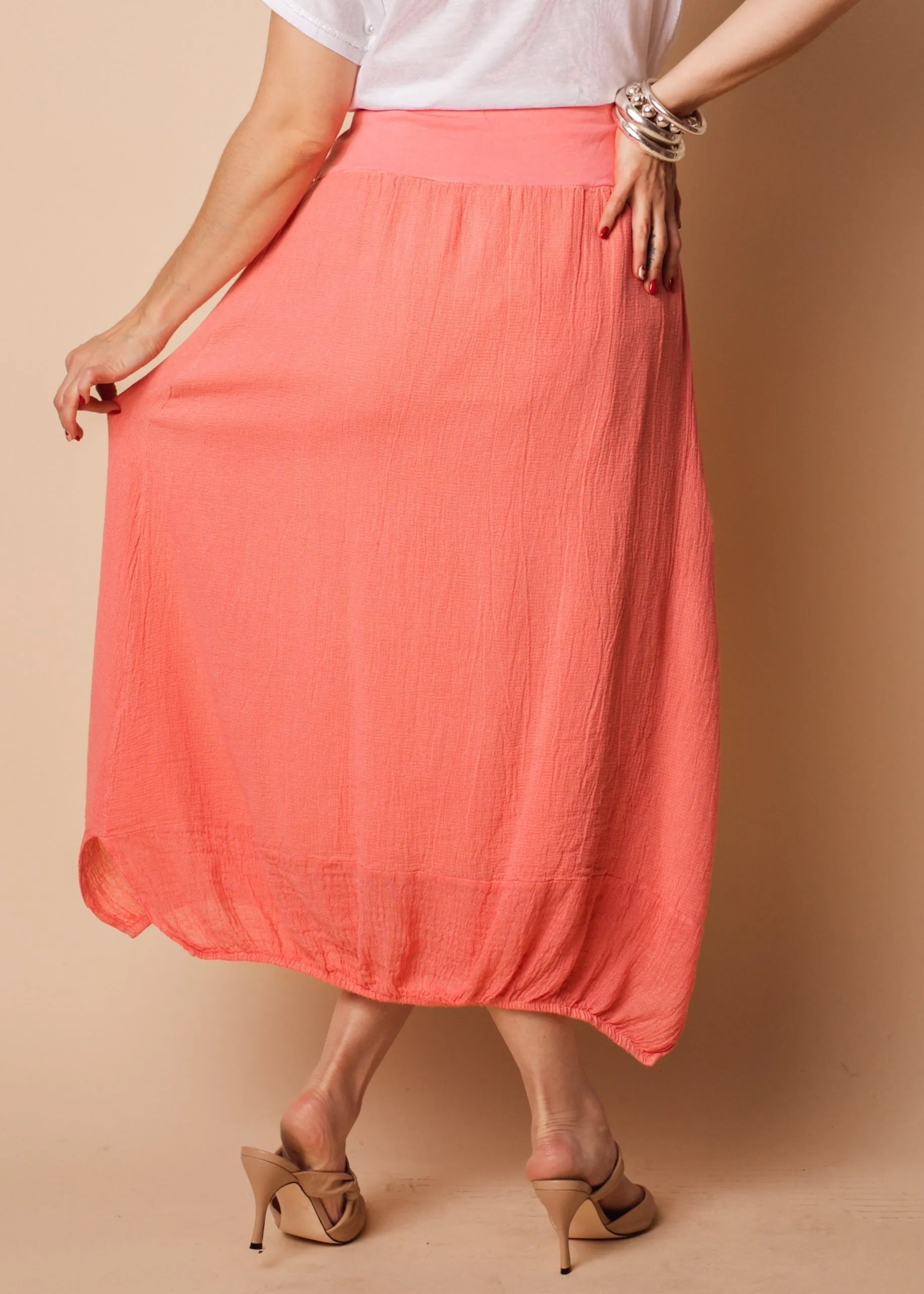 Leela Linen Skirt in Coral Crush