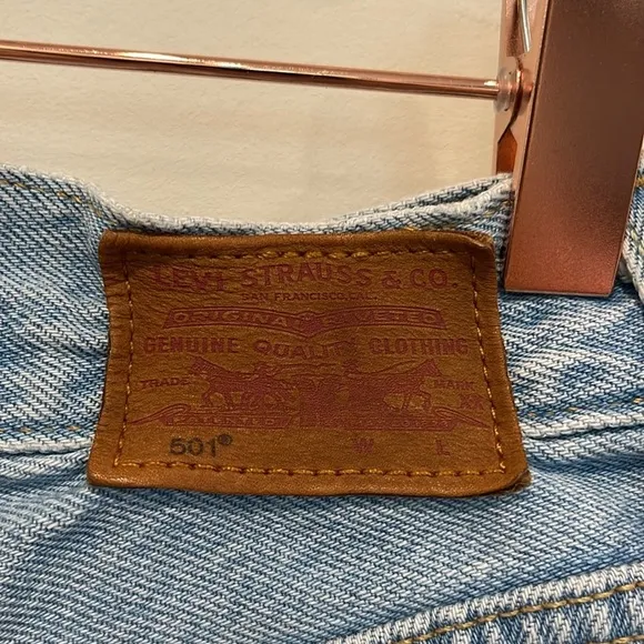 Levi’s 501 denim Buttonfly denim shorts. High-rise, intentionally, distressed.