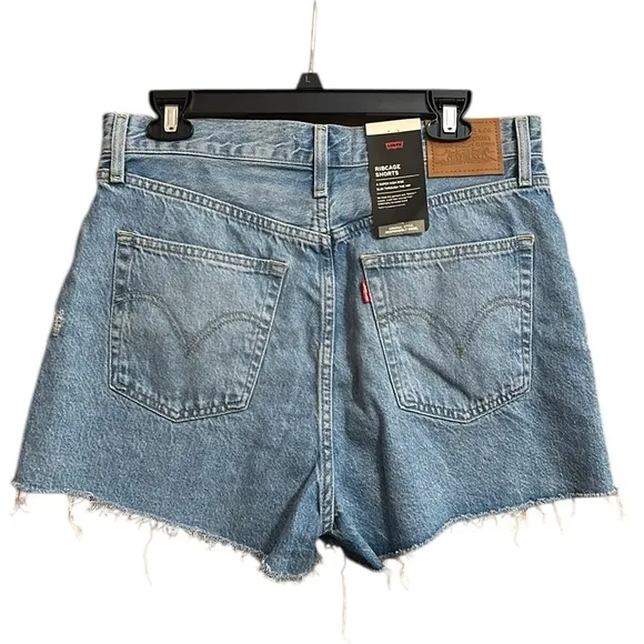 LEVI'S High-Rise Ribcage Shorts Cut-Off Denim Shorts Women 32 (Waist 33) nwt