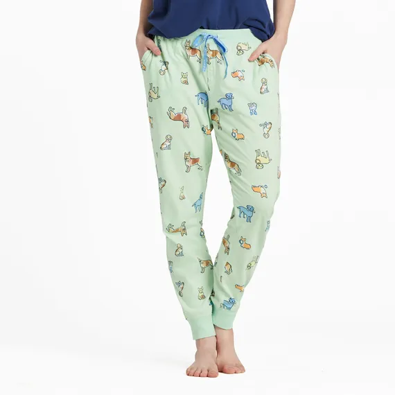 Life is Good Women's Vintage Dog Pattern Snuggle Up Sleep Jogger