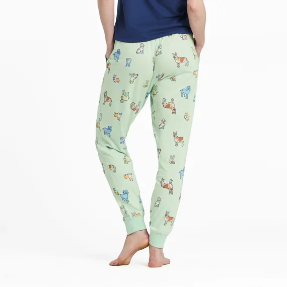 Life is Good Women's Vintage Dog Pattern Snuggle Up Sleep Jogger