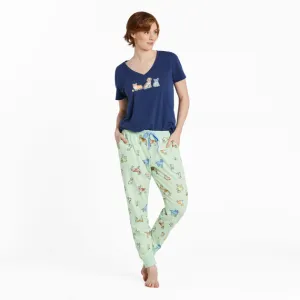 Life is Good Women's Vintage Dog Pattern Snuggle Up Sleep Jogger