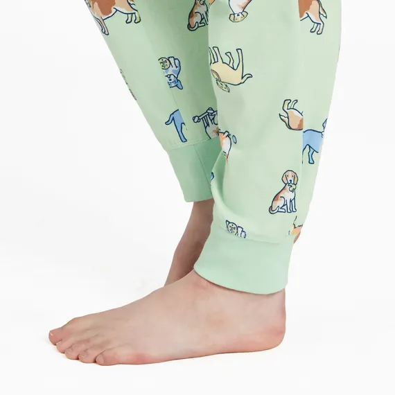 Life is Good Women's Vintage Dog Pattern Snuggle Up Sleep Jogger