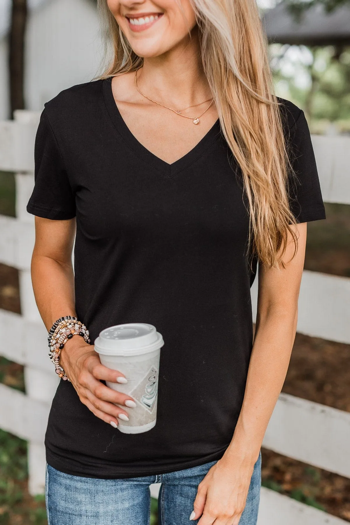 Light The Way V-Neck Top- Black