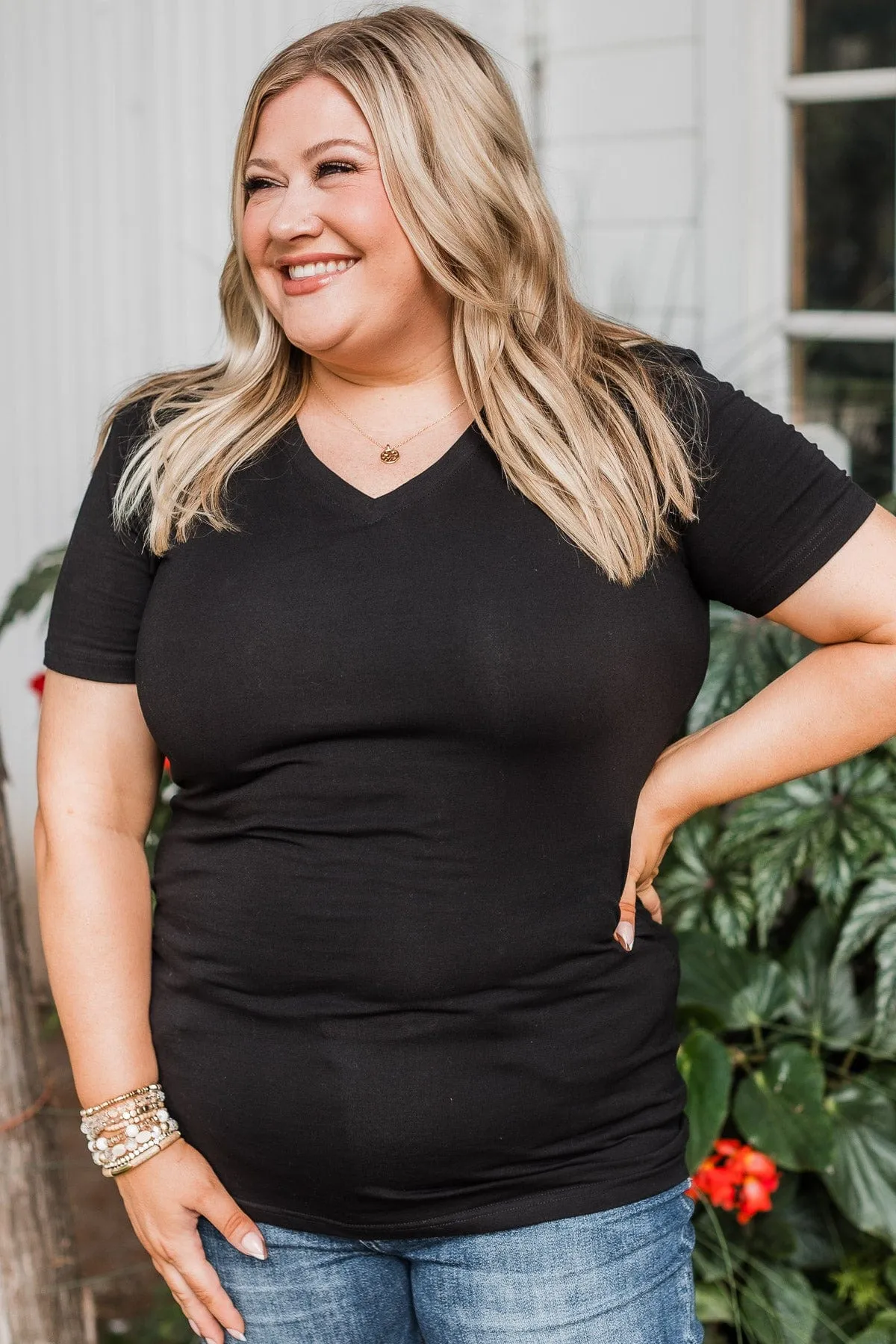 Light The Way V-Neck Top- Black