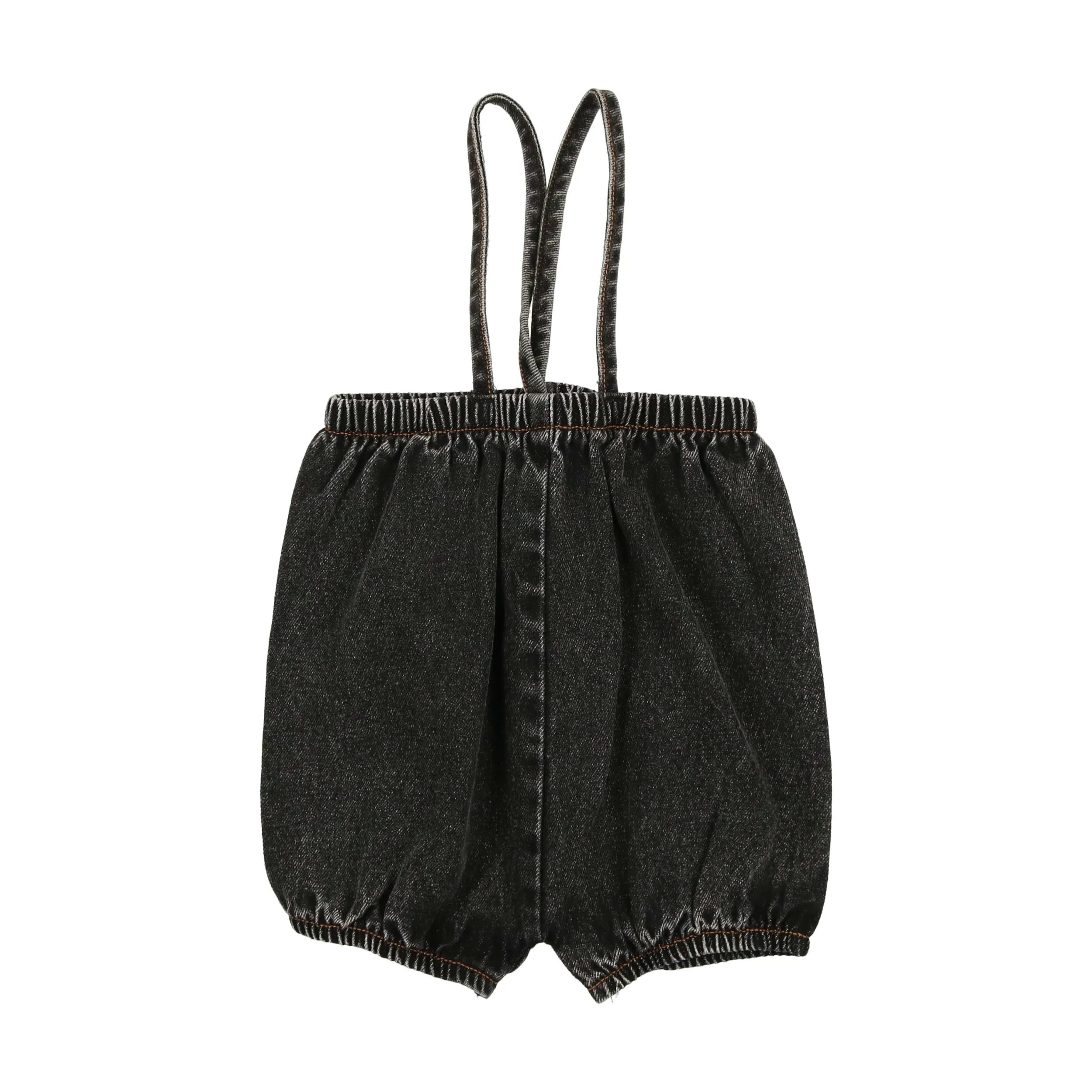 Lil Legs Denim Bubble Suspender Shorts - Black Denim