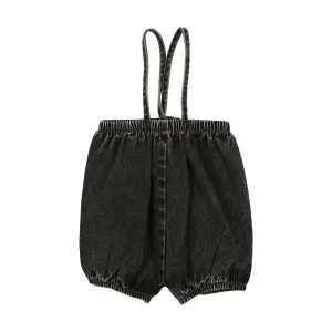 Lil Legs Denim Bubble Suspender Shorts - Black Denim