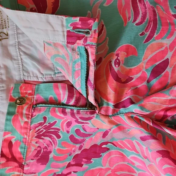 Lilly Pulitzer SZ12 Buttercup Shorts Lovebirds Pockets Pink/ Teal