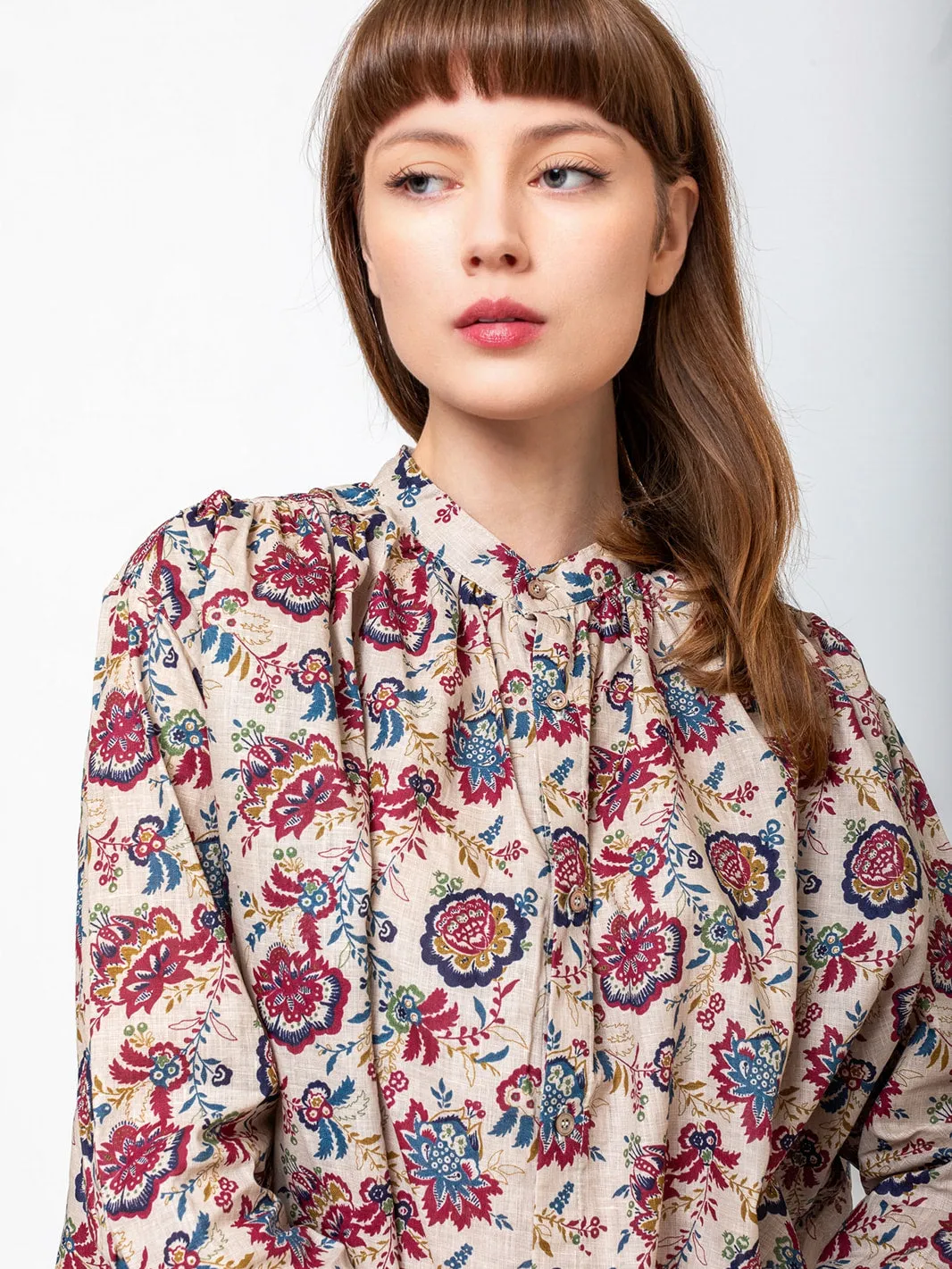 Linen Floral Shirt - Natural