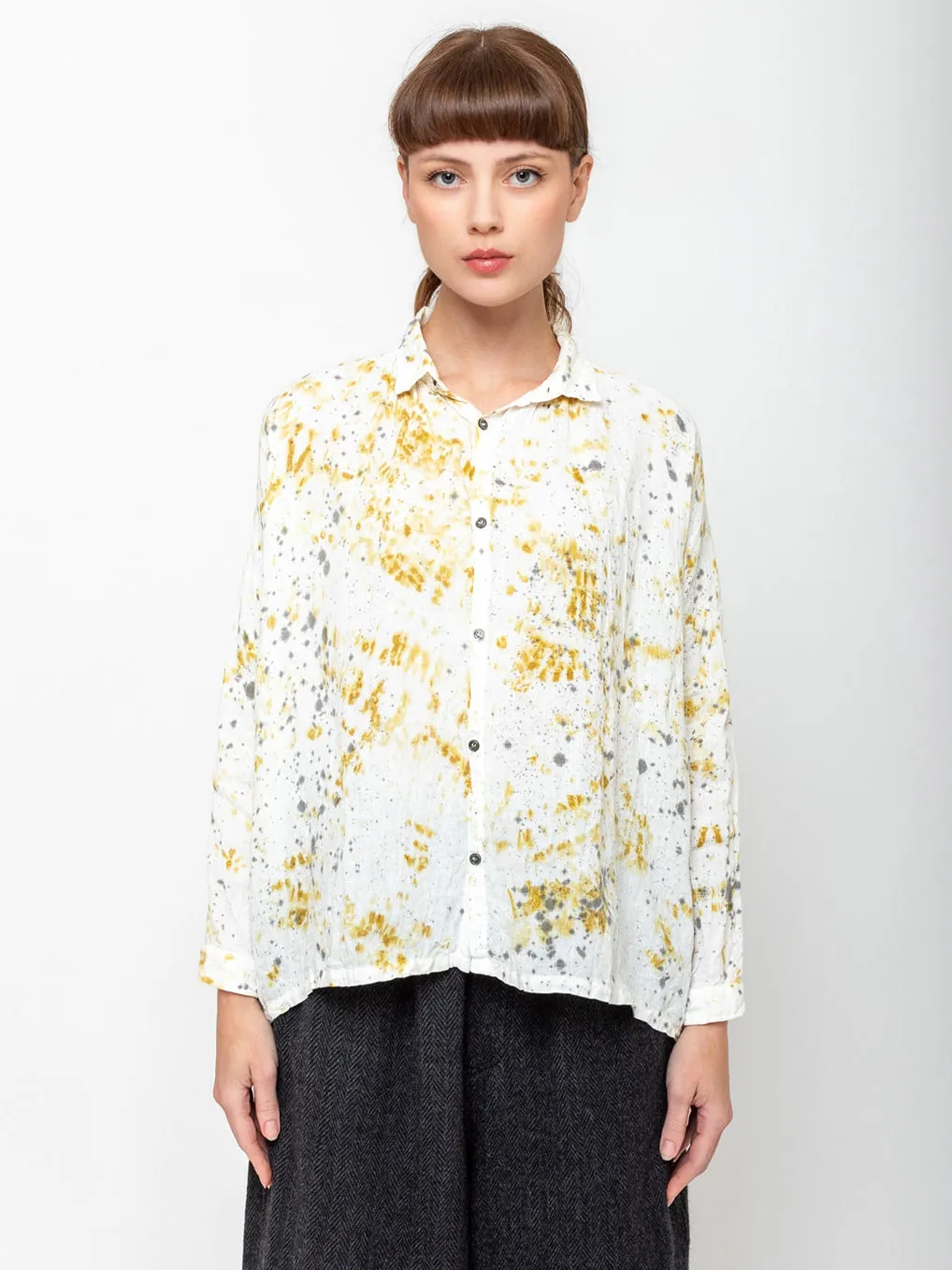 Linen Hand Dyed Shirt - Sumi Marble