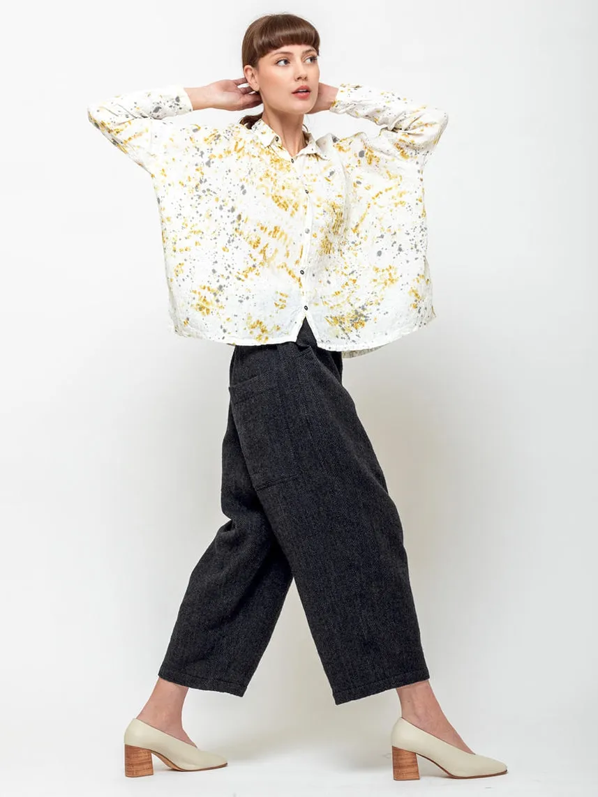 Linen Hand Dyed Shirt - Sumi Marble