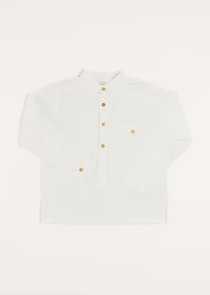 Linen Mao Collar Long Sleeve Shirt in White (12mths-10yrs)