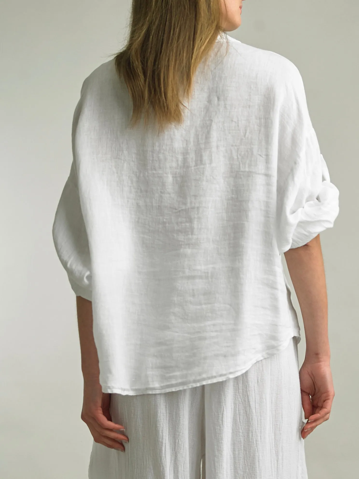 Long Sleeve Linen Button-down Shirt - White