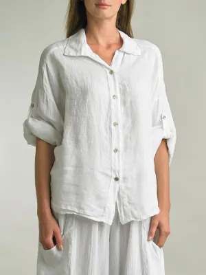 Long Sleeve Linen Button-down Shirt - White