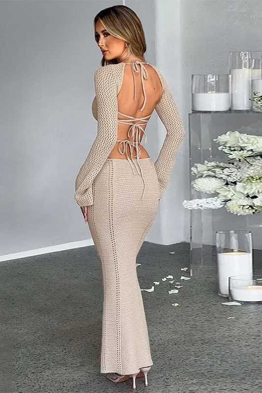 Long-sleeved hollow strap backless dress