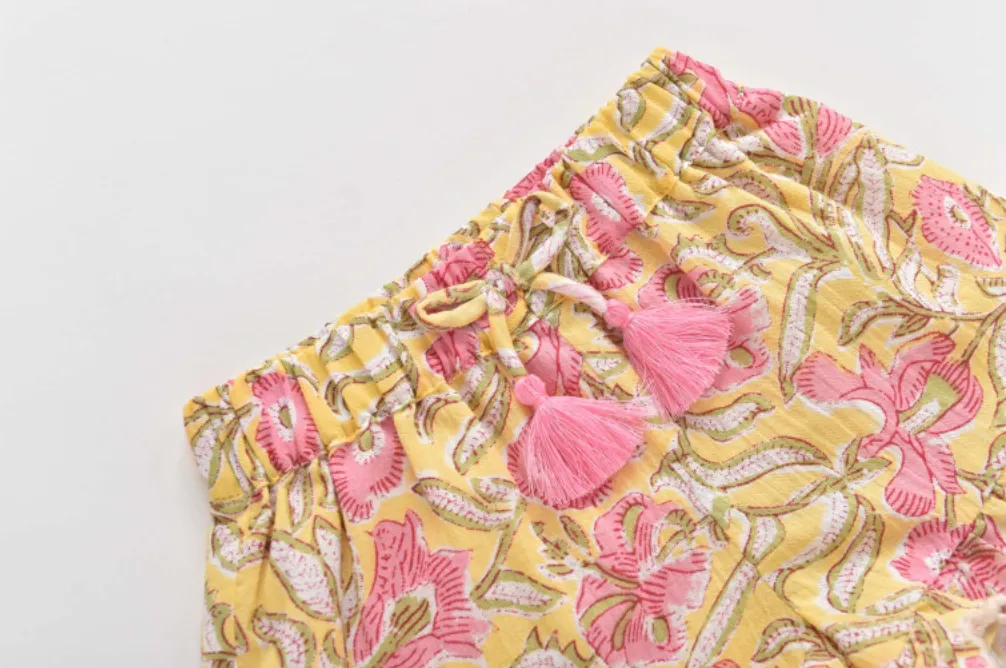 Louise Misha - Vallaloid Cotton Crinkle Shorts - Lemon Patchouli Spring
