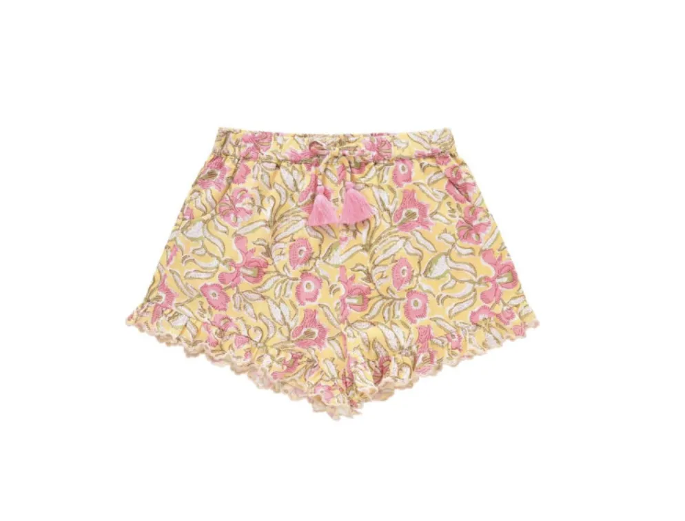 Louise Misha - Vallaloid Cotton Crinkle Shorts - Lemon Patchouli Spring
