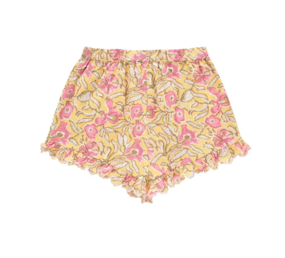 Louise Misha - Vallaloid Cotton Crinkle Shorts - Lemon Patchouli Spring