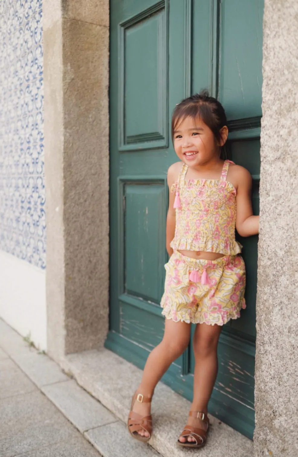 Louise Misha - Vallaloid Cotton Crinkle Shorts - Lemon Patchouli Spring