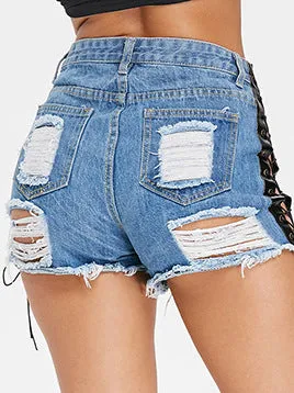 Low-rise Fashion Straps Worn Denim Shorts