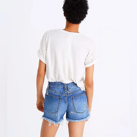 MADEWELL Size 28 The Perfect Jean Shorts: Daisy Embroidered Cut-Off Denim EUC
