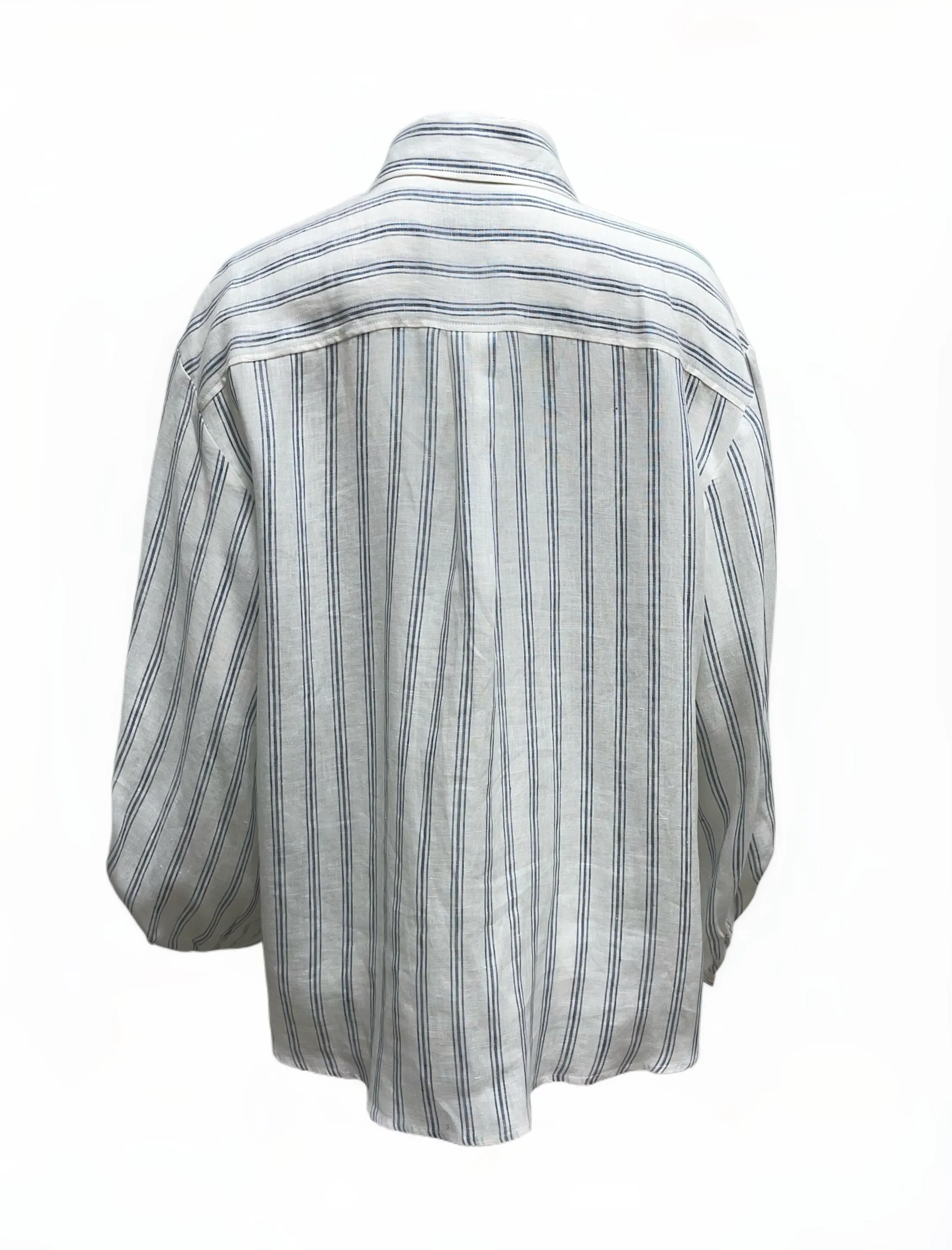 Max Mara Women's Navy Nerina Flax Linen Long Sleeve Shirt NWT