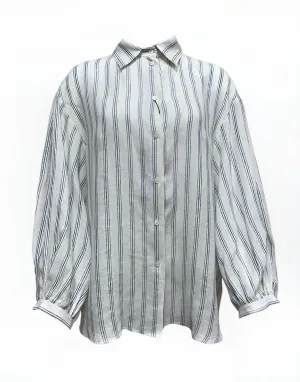 Max Mara Women's Navy Nerina Flax Linen Long Sleeve Shirt NWT