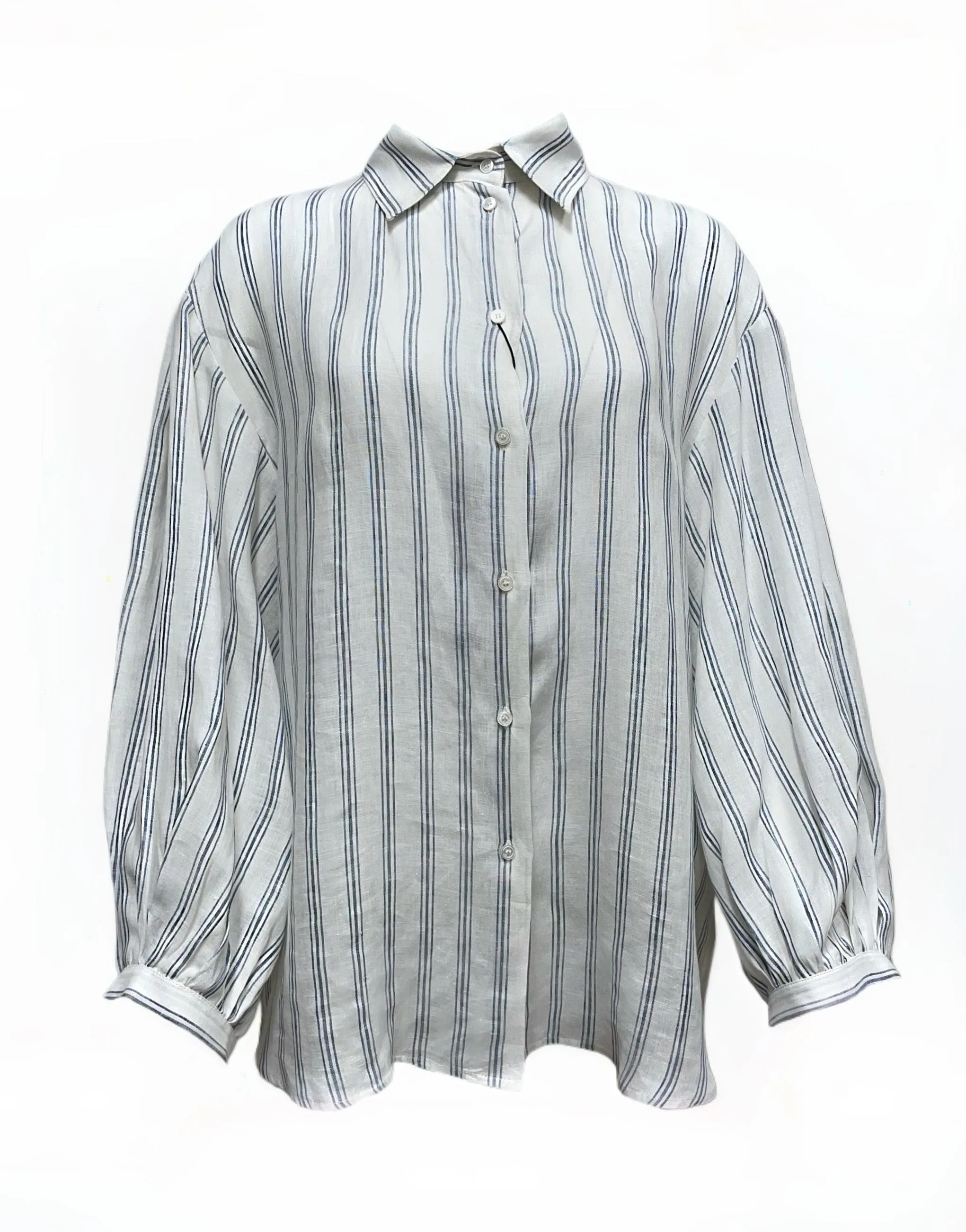 Max Mara Women's Navy Nerina Flax Linen Long Sleeve Shirt NWT